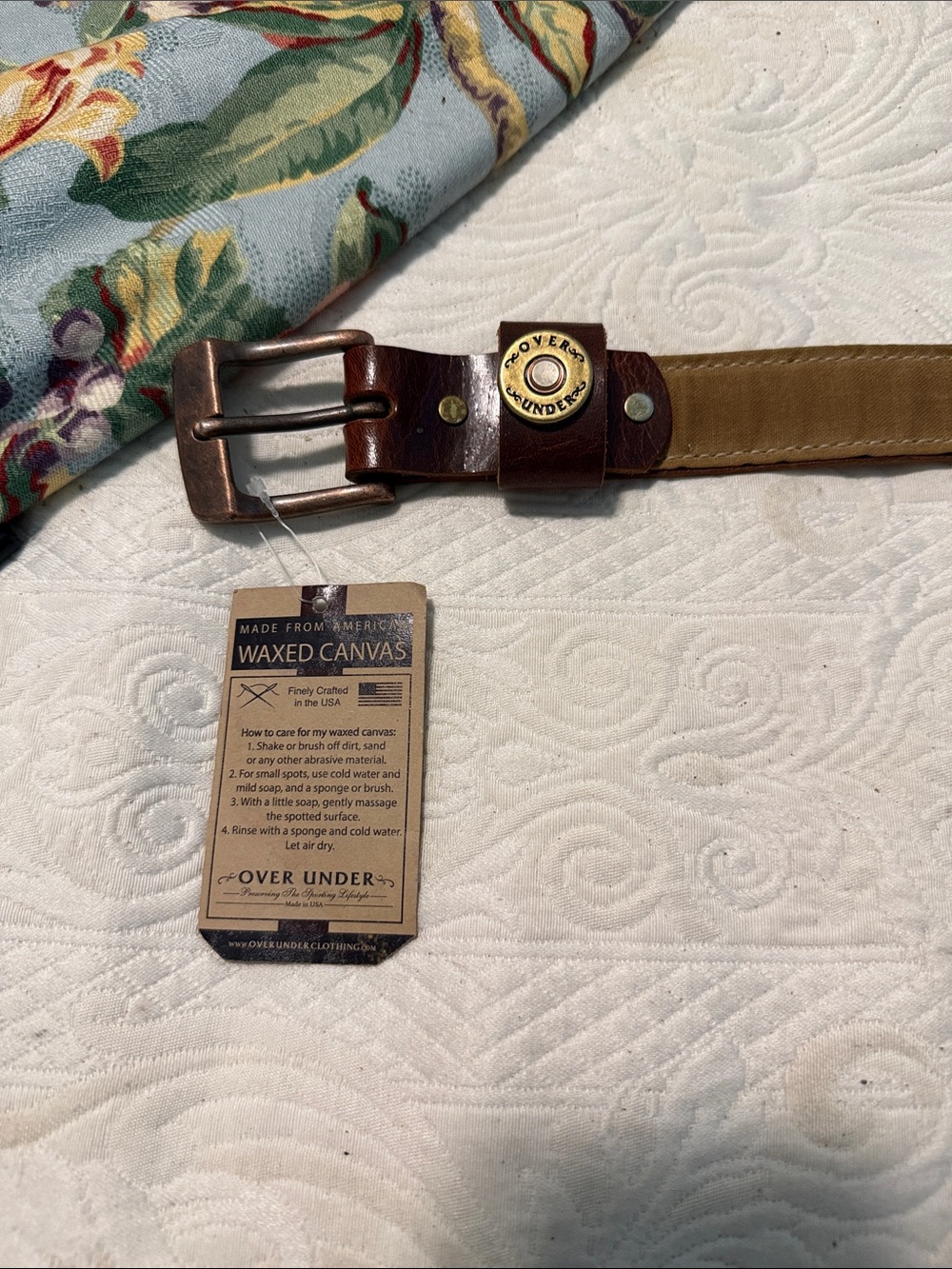 Over Under Men’s Waxed Canvas Belt with Brown Leather Trim